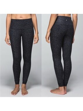 Lululemon Wunder Under Pant Roll Down Black Grey Floral Sz 4